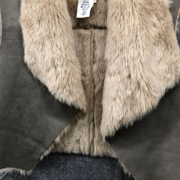H&M Kids Girls Size 6-8 Faux Suede Vest Faux Fur Open Front Gray Taupe Boho Chic - Picture 4 of 7